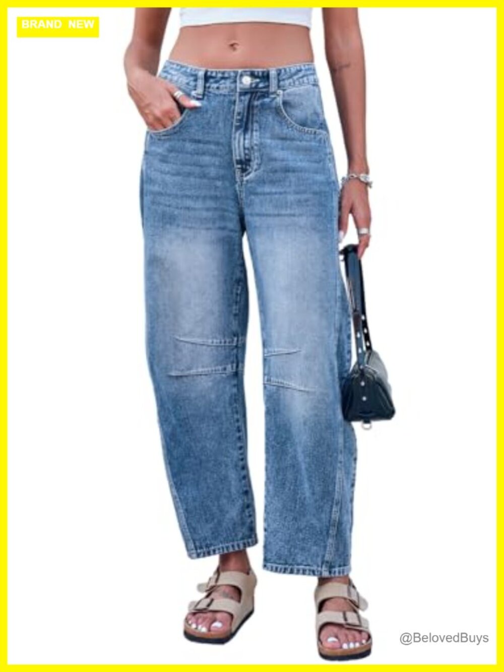 Women's Mid Rise Stretchy Baggy Wide Leg Barrel Jeans Ankle Denim Pants